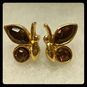 Vintage 1980's Avon Butterfly Amethyst Earrings